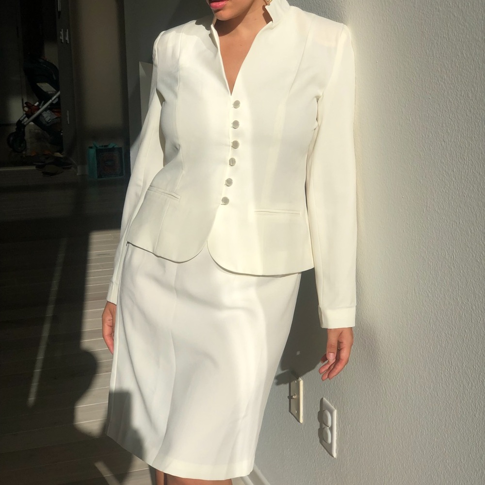 White wedding dress suit with jacket and skirt
